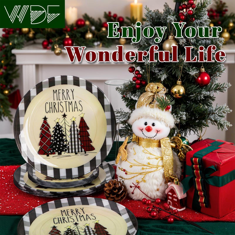 WDF أطباق بلاستيكية لعيد الميلاد مكونة من 24 قطعة من WDF - أطباق شجرة عيد الميلاد شديدة التحمل - لوحة مربعات للاستعمال مرة واحدة مثالية للحفلات - Image 4